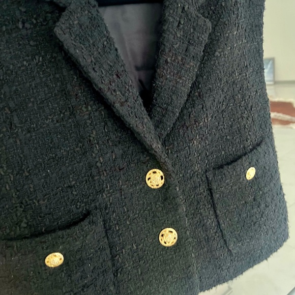Zara tweed black cropped vest with gold buttons Sz S - Picture 8 of 11